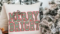 merry and bright preppy Christmas throw pillows for couch red and green seersucker Christmas decor, holiday hosting decor home decor gift