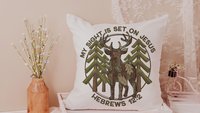 sight on Jesus throw pillows for couch religious stocking stuffers for teens, pink camo nursery decor, hunting baby keepsake, Hebrews 12:2