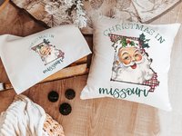 Santa Claus accent pillow covers Christmas gifts for neighbors, Missouri Christmas hand towel for powder room, Christmas housewarming gift