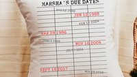 personalized library due date throw pillows for couch, custom book lover gift for women, bookish Christmas gifts for grandma, special dates