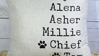 personalized family names throw pillow for bed, pet name pillow, unique anniversary gift for couple, dog parent gift, modern farmhouse decor