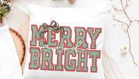 merry and bright preppy Christmas throw pillows for couch red and green seersucker Christmas decor, holiday hosting decor home decor gift