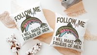 follow me fishers of men throw pillows for couch religious stocking stuffers for teen boys, Christian nursery decor boy, baby boy baptism