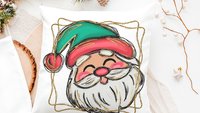 cute Santa face throw pillows for kids playroom, Santa Claus Christmas pillow cover 18x18, home decor gift for Christmas gifts for neighbors