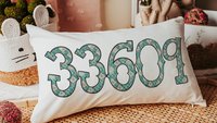 custom zip code pillow for couch, real estate agent gift, turquoise bandana print long pillow covers 12 x 20, country girl gifts, realtor