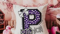 custom hot pink initial pillow for little girls, cute pillows for bed polka dot nursery decor, tween girl gifts, coquette throw pillows