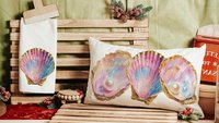 beach lumbar pillows for bedroom, opalite pearl oyster throw pillow for couch, beach Christmas gifts for beach lovers, coastal decorative