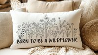 born to be a wildflower lumbar throw pillows for couch boho decorative pillows for girls, unique housewarming gift for daughter, nursery
