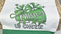 personalized cheer tote bag with name, red school spirit college cheerleading gear, Easter basket stuffers for teen girls, 2026 high school