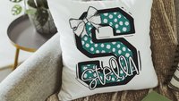 custom hot pink initial pillow for little girls, cute pillows for bed polka dot nursery decor, tween girl gifts, coquette throw pillows
