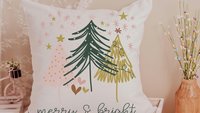 merry and bright Christmas throw pillow for couch, boho Christmas decor, Christmas gift set for women, pink Christmas kitchen towel, secret