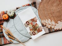 gobble gobble turkey Thanksgiving kitchen towels for fall, faux patchwork turkey hand towels for autumn, Friendsgiving gifts for girlfriends