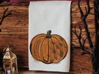 orange pumpkin hand towels for autumn, Thanksgiving pumpkin kitchen towels for fall, Friendsgiving gifts for girlfriends, primitive kitchen