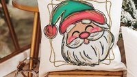 cute Santa face throw pillows for kids playroom, Santa Claus Christmas pillow cover 18x18, home decor gift for Christmas gifts for neighbors