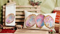 beach lumbar pillows for bedroom, opalite pearl oyster throw pillow for couch, beach Christmas gifts for beach lovers, coastal decorative