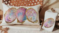 beach lumbar pillows for bedroom, opalite pearl oyster throw pillow for couch, beach Christmas gifts for beach lovers, coastal decorative