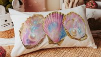 beach lumbar pillows for bedroom, opalite pearl oyster throw pillow for couch, beach Christmas gifts for beach lovers, coastal decorative