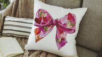 faux painted Valentines bow throw pillows for couch red heart Valentines coquette decorative pillows for girls room, Valentines day gifts