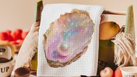 oyster shell hand towels for bathroom beach house gifts, opalite pearl home decor gift kitchen towels for Christmas gifts for beach lovers