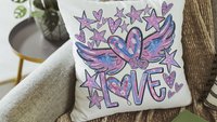graffiti style love throw pillows for women, winged heart decorative pillows for couch dorm decor, Valentines day best selling gifts Etsy