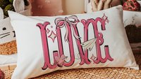 love coquette lumbar throw pillows for couples, preppy Valentines kitchen towels for bridal shower, Valentines day best selling gifts Etsy