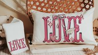 love coquette lumbar throw pillows for couples, preppy Valentines kitchen towels for bridal shower, Valentines day best selling gifts Etsy