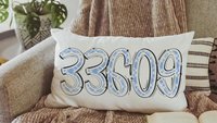 custom zip code pillow lumbar decorative bed pillow cover cute dorm pillows for girls, moving gift for daughter, purple school spirit decor