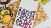 faith over fear Christian kitchen towels for gifts, colorful decorative hand towels for guest bath, faith gifts for sister, Easter hostess