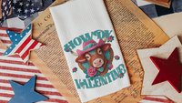 cowgirl Valentines hand towels for besties, cute cow gifts for cow lovers, funny kitchen towels for couples, Howdy Valentines day gifts for