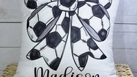 personalized soccer coquette throw pillows for bed cute soccer coach gift from team, soccer bow rally towel, soccer team gifts for girls