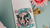 funny cow kitchen towels for gifts, cowgirl hand towel for guest bathroom, whimsical home decor gift for her, cute cow gifts for cow lovers