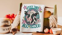 funny cow kitchen towels for gifts, cowgirl hand towel for guest bathroom, whimsical home decor gift for her, cute cow gifts for cow lovers