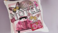 Retro motel love throw pillows