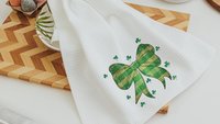St Patricks day coquette bow hand towel for guest bathroom, green plaid St Pattys day shamrock kitchen towels, Irish gifts for friends, best