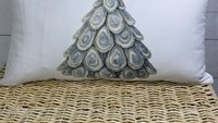 coastal Christmas tree throw pillows for guest room, beach Christmas gifts for neighbors, oyster shell decorative pillows for sofa, holiday