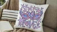graffiti style love throw pillows for women, winged heart decorative pillows for couch dorm decor, Valentines day best selling gifts Etsy