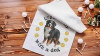 life is better with a dog tennis towels for women, tennis mom sweat towel with loop, unique dog mom gifts, best gifts for dog lovers, gym