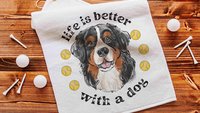 life is better with dogs golf towel Christmas gifts for golfers, golf stocking stuffers, Bernese mountain dog gift for him, golf bag towel