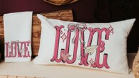 love coquette lumbar throw pillows for couples, preppy Valentines kitchen towels for bridal shower, Valentines day best selling gifts Etsy
