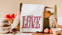 love coquette lumbar throw pillows for couples, preppy Valentines kitchen towels for bridal shower, Valentines day best selling gifts Etsy