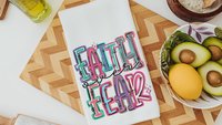 faith over fear Christian kitchen towels for gifts, colorful decorative hand towels for guest bath, faith gifts for sister, Easter hostess