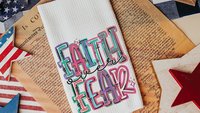 faith over fear Christian kitchen towels for gifts, colorful decorative hand towels for guest bath, faith gifts for sister, Easter hostess