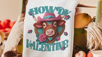 cowgirl Valentines hand towels for besties, cute cow gifts for cow lovers, funny kitchen towels for couples, Howdy Valentines day gifts for