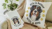 Life is better with a dog throw pillow & towel