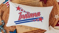 patriotic Indiana lumbar throw pillows for couch red white and blue 4th of July decor, long pillows for bed, Indiana gifts for women, best