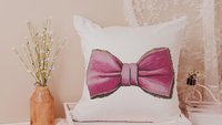 pink bow coquette throw pillow for little girls, trendy nursery decor girl mom gift, toddler girl room decor, cute pillows for girls, accent