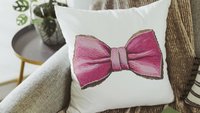 pink bow coquette throw pillow for little girls, trendy nursery decor girl mom gift, toddler girl room decor, cute pillows for girls, accent