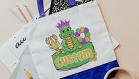 personalized Mardi Gras alligator tote bag for boys, Louisiana gator gifts for kids, carnival parade bag with name, king cake baker merch