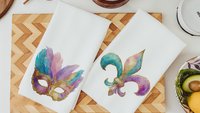 Mardi Gras carnival mask kitchen towels for gifts, watercolor fleur de lis hand towels for every season, Fat Tuesday decor, unique gifts for