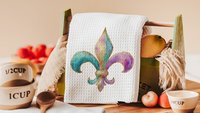 Mardi Gras carnival mask kitchen towels for gifts, watercolor fleur de lis hand towels for every season, Fat Tuesday decor, unique gifts for
